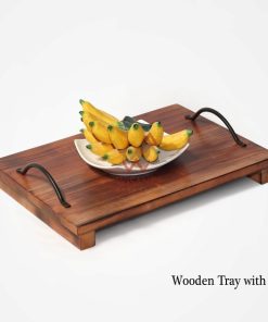 Wooden Tray with Iron Handle